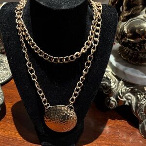 Vintage Gold Double Chain Necklace Statement pendant